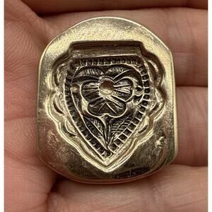 Vtg Brass Dapping Jewelry Mold Casting Floral Heart 1 1/16” Stamp Seal